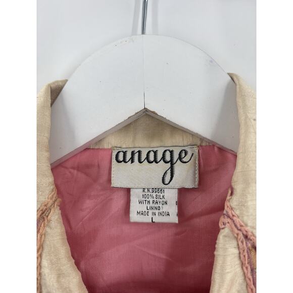 Anage Vintage Jacket Womens Large Beige Pink Green 100% Silk Embroidered Nature - Picture 8 of 16